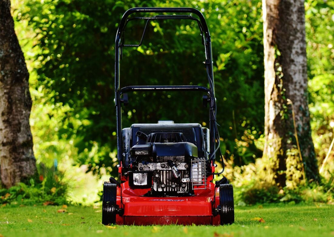 A red lawnmower